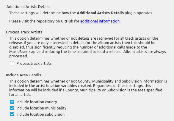 Additional Artists Details Option Settings